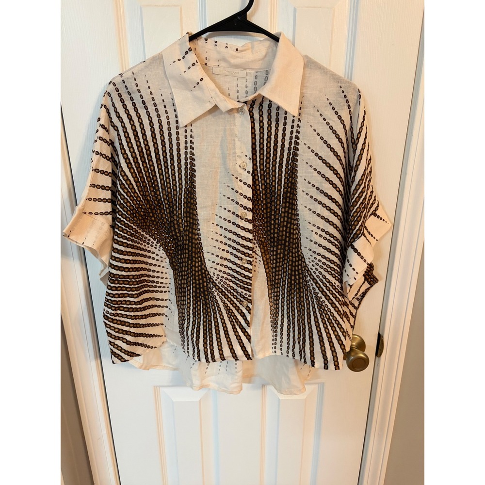 Milio-Milano Shirt Women M Cream Brown Linen Viscose Made in Italy Art to Wear